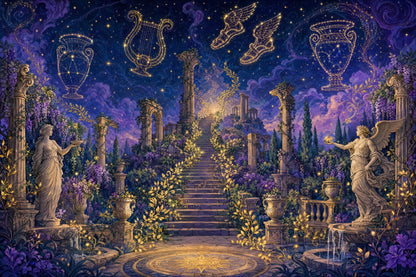 Dark Academia Mythology Wall Mural Celestial Greek Ruins Astrology Library Decor
