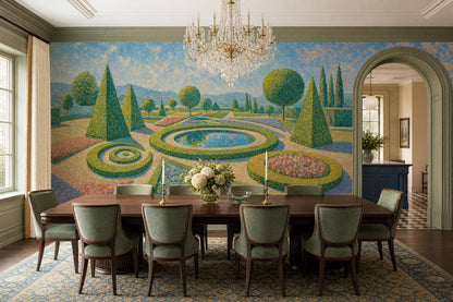 Formal Garden Wallpaper Topiary Circular Fountain Wall Mural