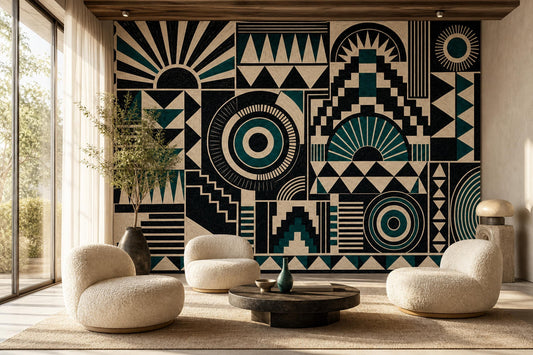 Modernist Architectural Wall Mural Brutalist Geometry Memphis Revival Statement Decor