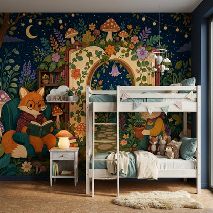 Storybook Forest Wall Mural Enchanted Reading Nook Woodland Library Nursery Decor