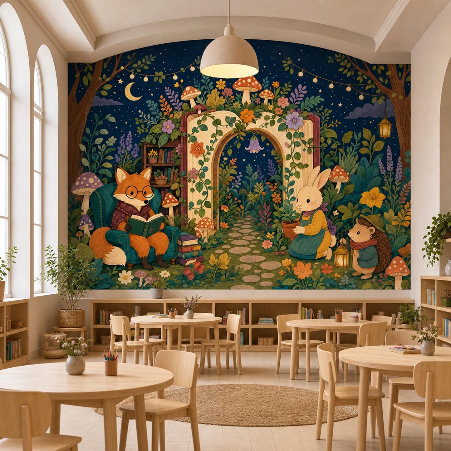 Storybook Forest Wall Mural Enchanted Reading Nook Woodland Library Nursery Decor