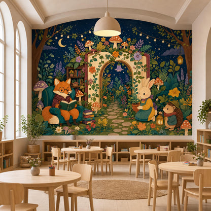 Storybook Forest Wall Mural Enchanted Reading Nook Woodland Library Nursery Decor