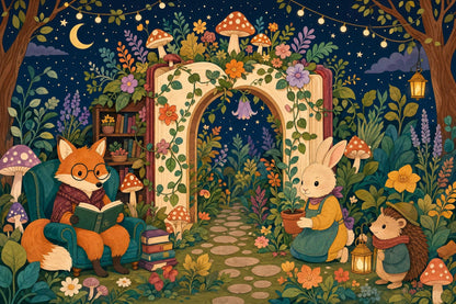 Storybook Forest Wall Mural Enchanted Reading Nook Woodland Library Nursery Decor