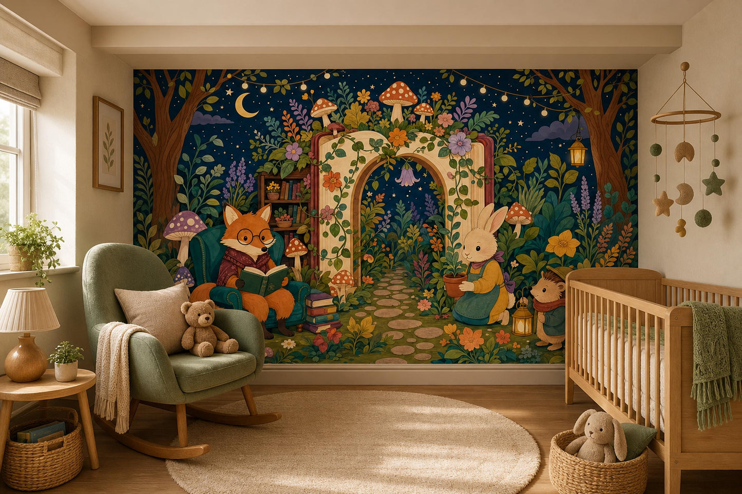 Storybook Forest Wall Mural Enchanted Reading Nook Woodland Library Nursery Decor