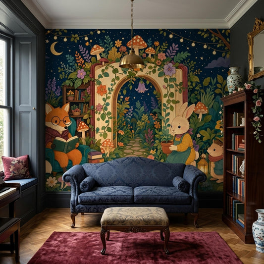 Storybook Forest Wall Mural Enchanted Reading Nook Woodland Library Nursery Decor