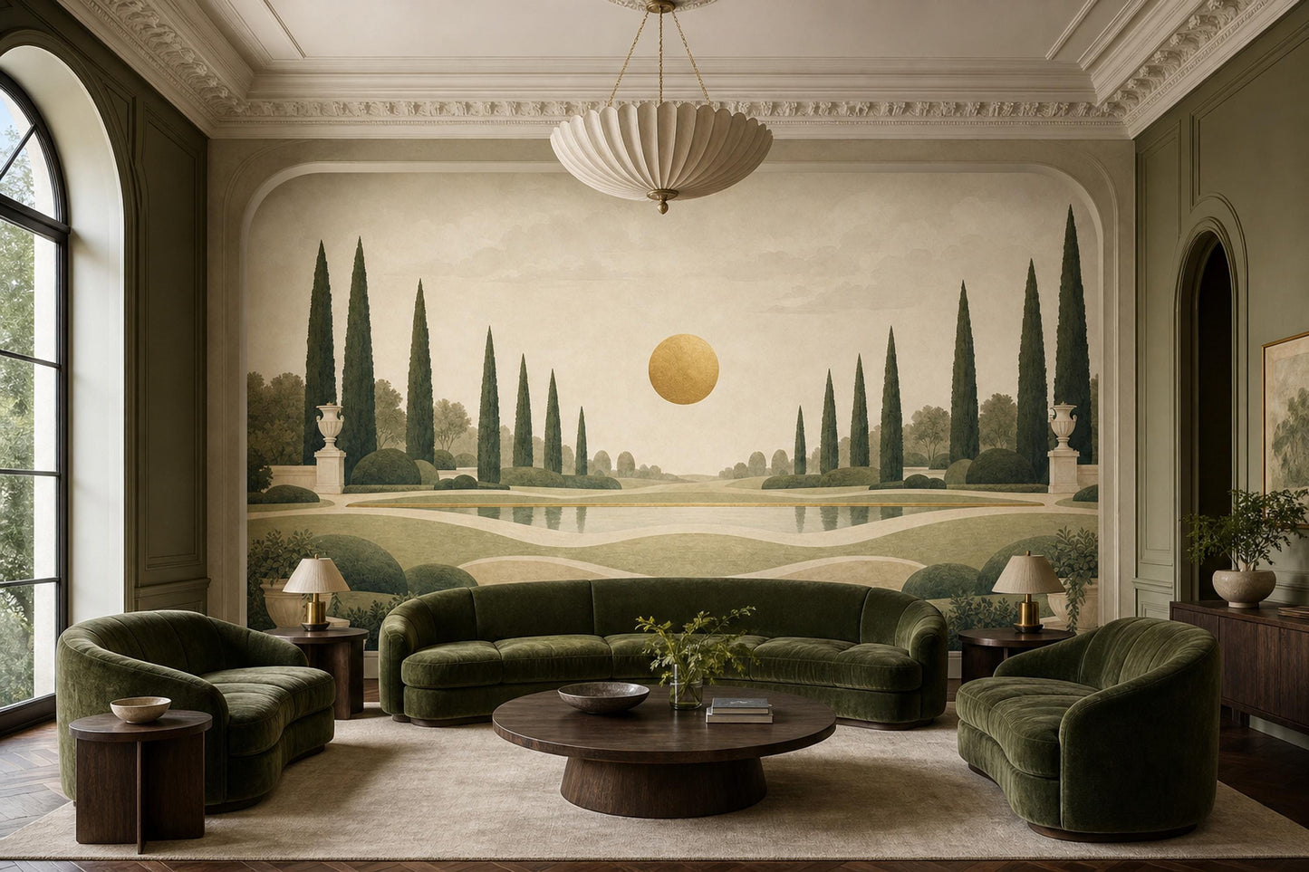 Italian Cypress Wall Mural Mediterranean Landscape Luxury Estate Scenic Wall Decor