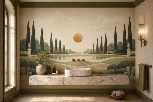 Italian Cypress Wall Mural Mediterranean Landscape Luxury Estate Scenic Wall Decor