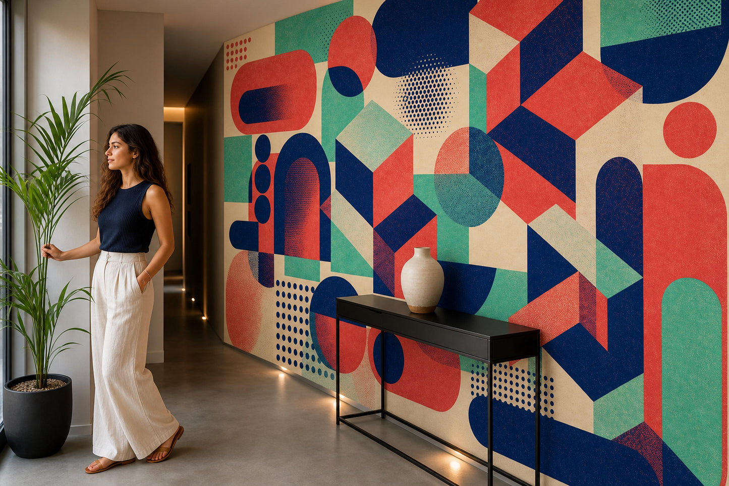 Memphis Design Wall Mural Postmodern Geometric Wallpaper Color Block Office Decor Abstract Art