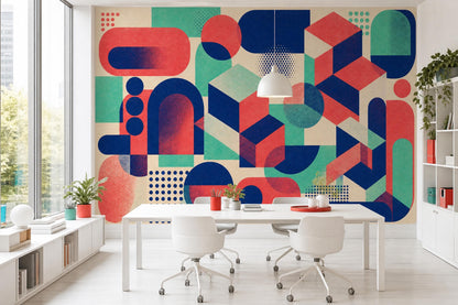 Memphis Design Wall Mural Postmodern Geometric Wallpaper Color Block Office Decor Abstract Art