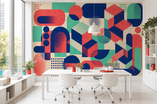 Memphis Design Wall Mural Postmodern Geometric Wallpaper Color Block Office Decor Abstract Art