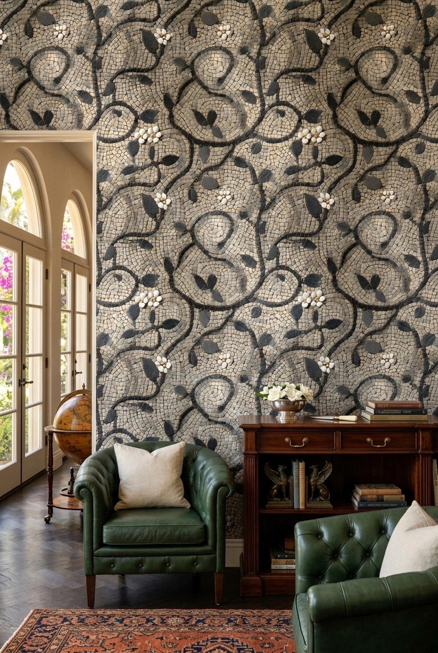 Roman Mosaic Wall Mural Luxury Stone Vine Wallpaper Mediterranean Interior Decor Feature Wall