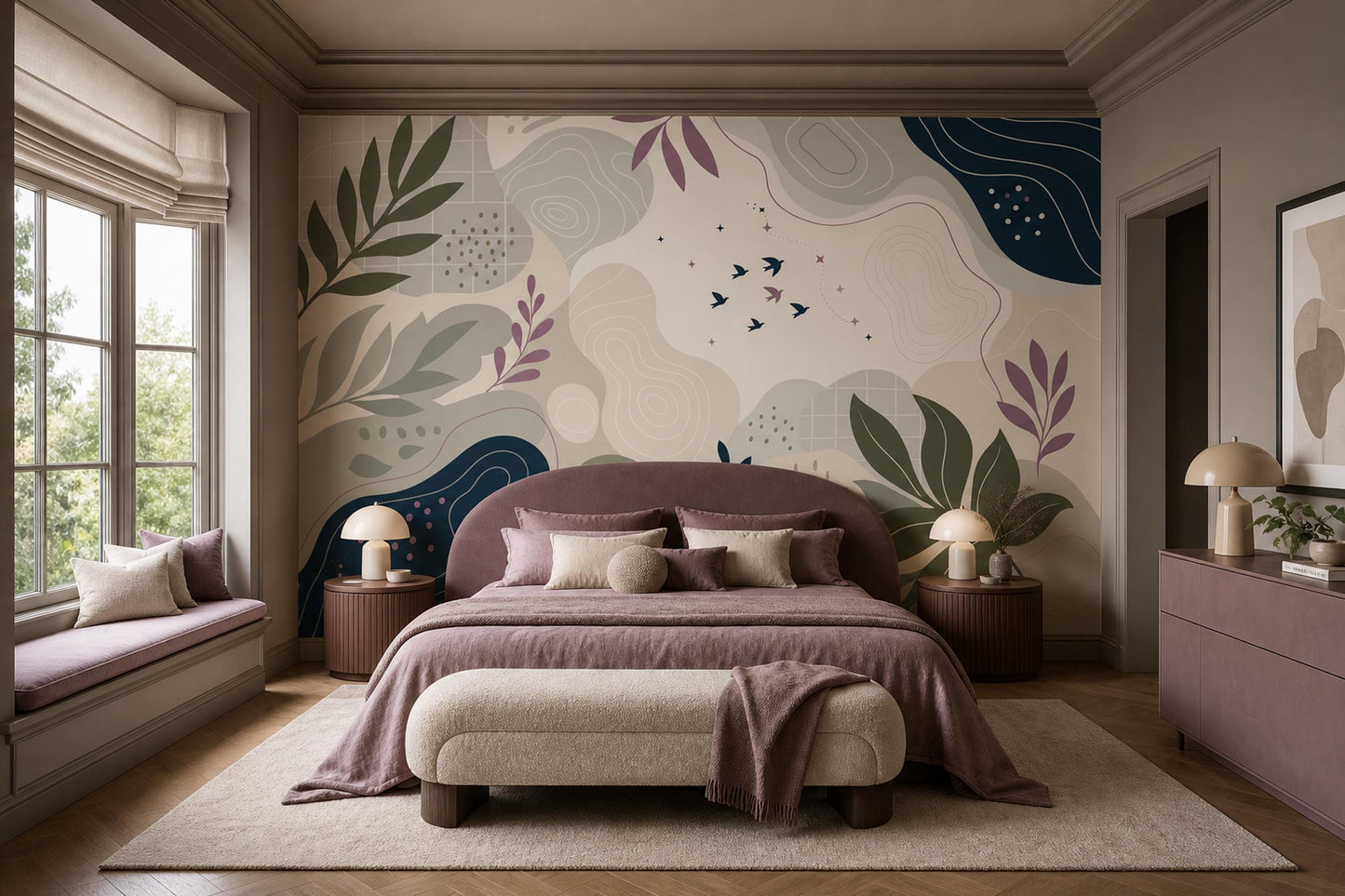 Scandinavian Organic Modern Wall Mural Japandi Botanical Nature Wallpaper Neutral Decor