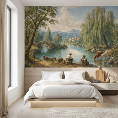 Old World Landscape Wall Mural European Countryside French Country Estate Decor