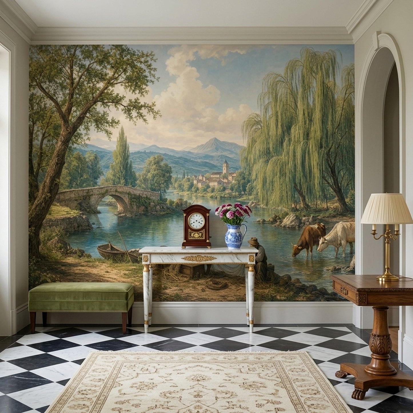 Old World Landscape Wall Mural European Countryside French Country Estate Decor