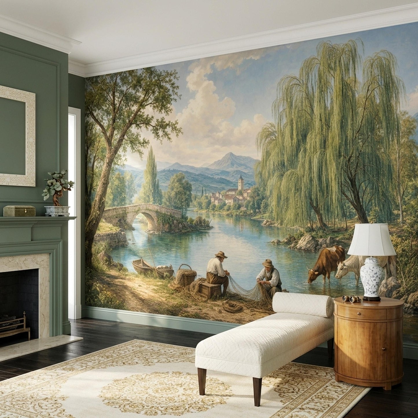 Old World Landscape Wall Mural European Countryside French Country Estate Decor