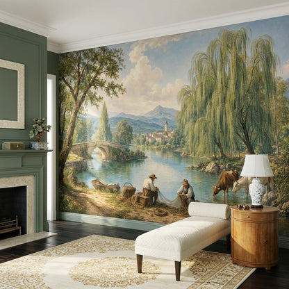 Old World Landscape Wall Mural European Countryside French Country Estate Decor