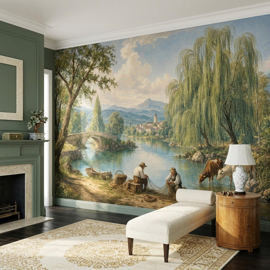 Old World Landscape Wall Mural European Countryside French Country Estate Decor