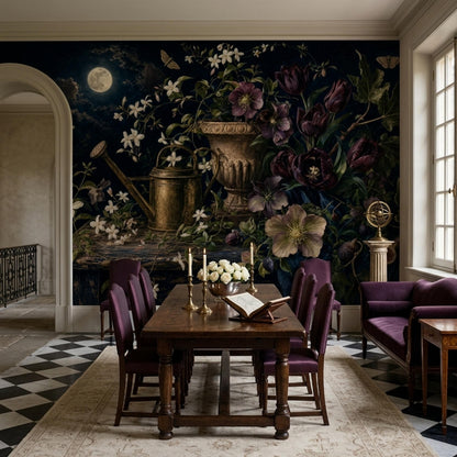 Moody Botanical Wall Mural Moon Garden Vintage Floral Dark Academia Wallpaper