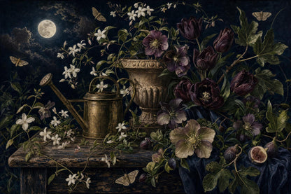 Moody Botanical Wall Mural Moon Garden Vintage Floral Dark Academia Wallpaper