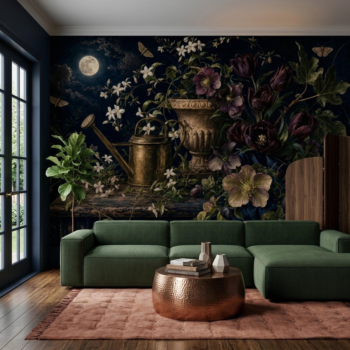 Moody Botanical Wall Mural Moon Garden Vintage Floral Dark Academia Wallpaper