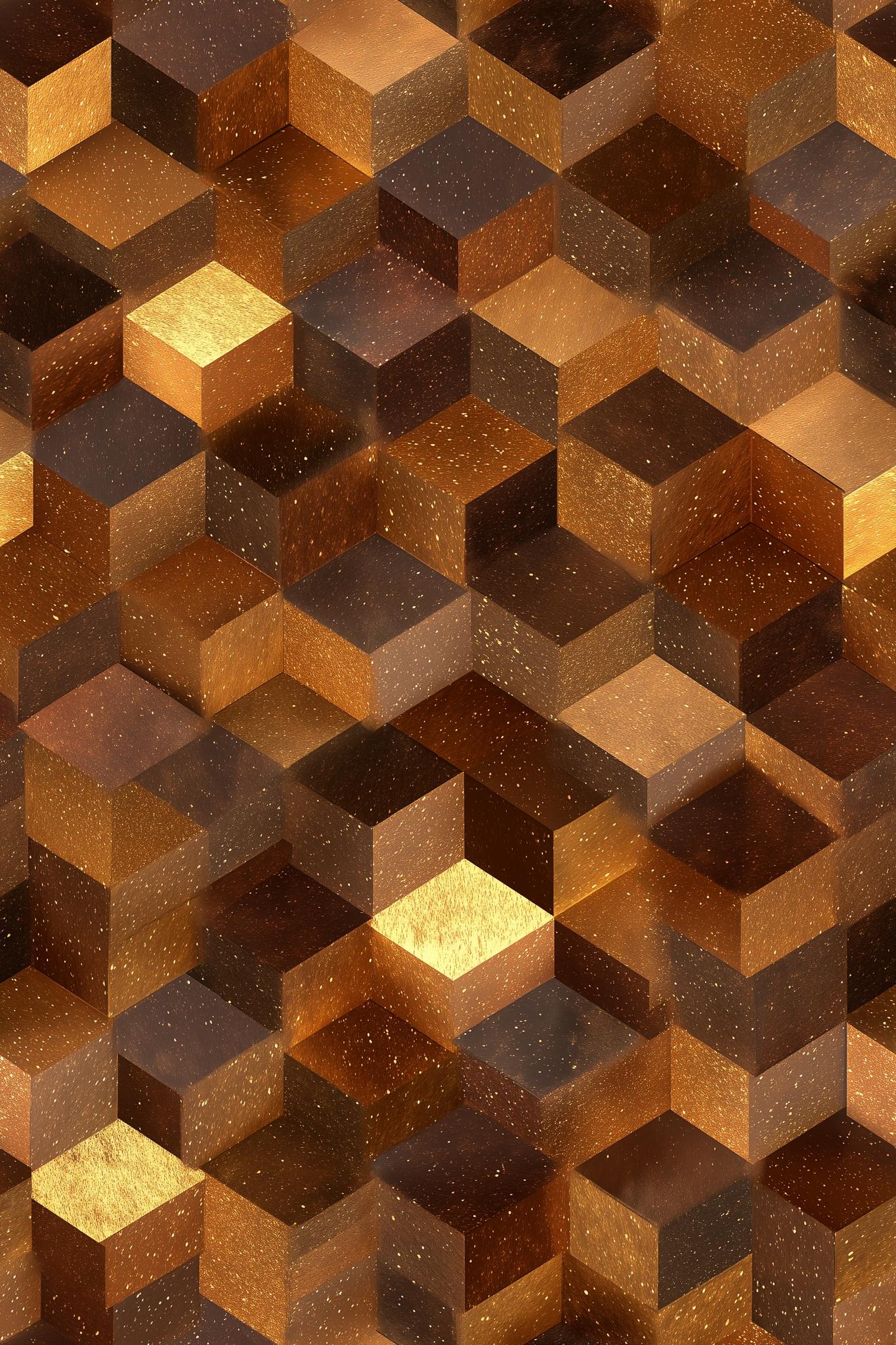 Mid Century Cube Wallpaper Retro Wood Geometric Illusion Pattern Modern Decor