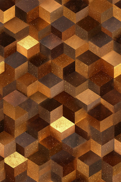 Mid Century Cube Wallpaper Retro Wood Geometric Illusion Pattern Modern Decor