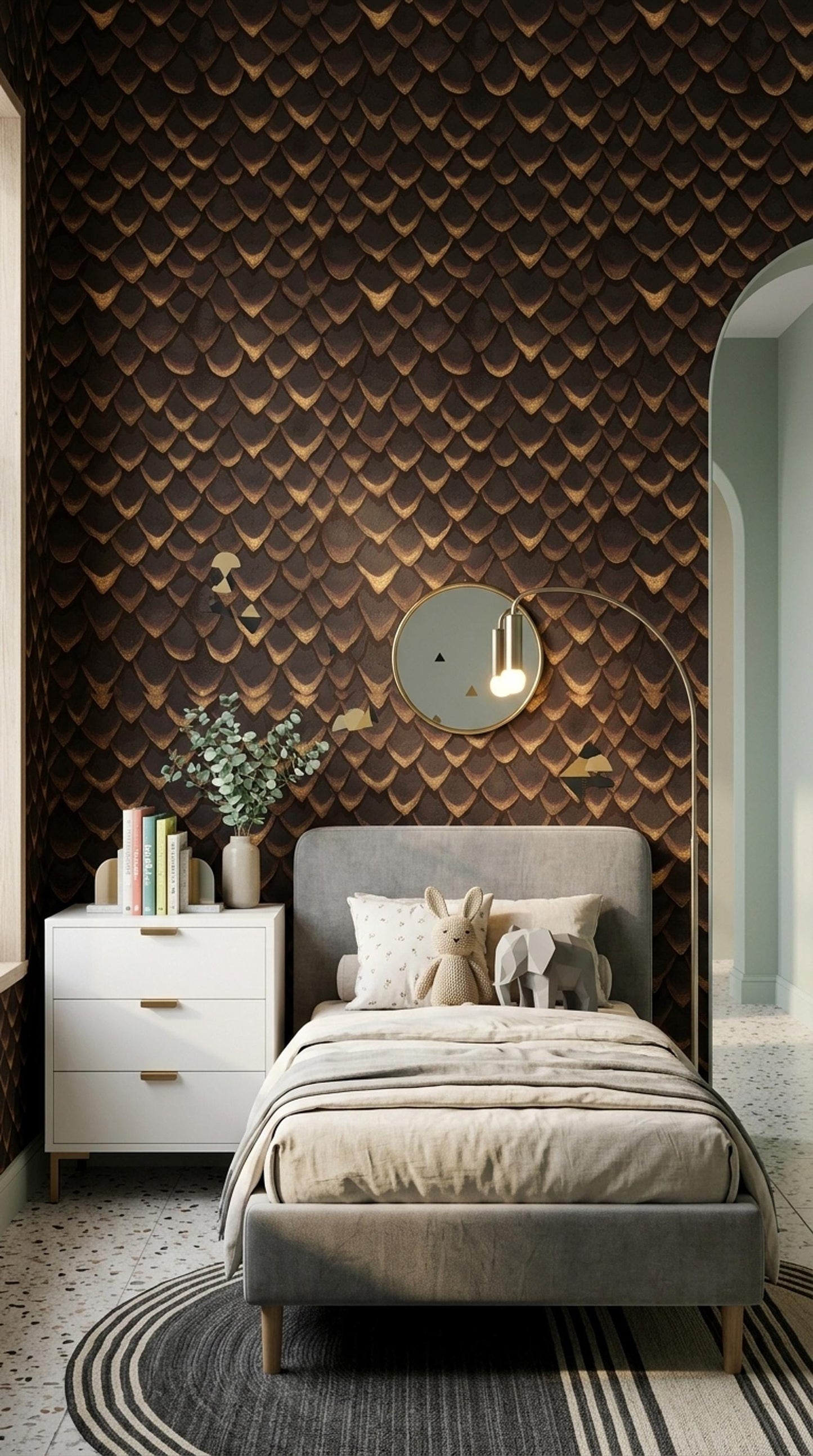 Dragon Scale Wallpaper Dark Bronze Fantasy Pattern Gothic Luxury Decor