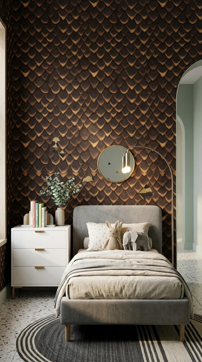 Dragon Scale Wallpaper Dark Bronze Fantasy Pattern Gothic Luxury Decor