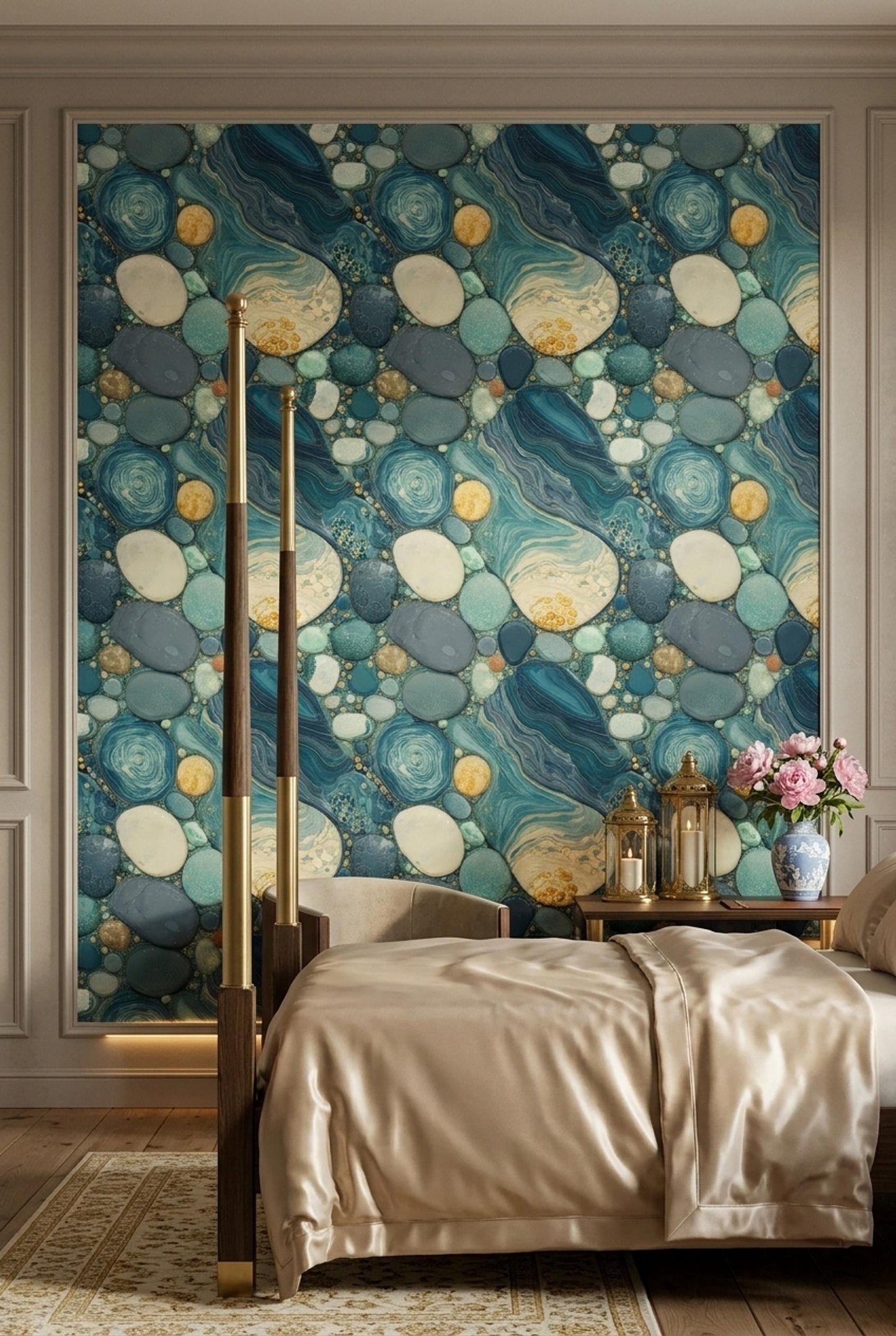 Blue Agate Wallpaper Coastal Geode Stone Pattern Luxury Ocean Inspired Decor