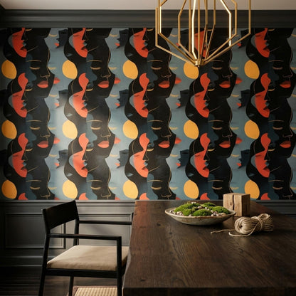 Abstract Faces Wallpaper Mid Century Modern Art Deco Portrait Pattern Decor