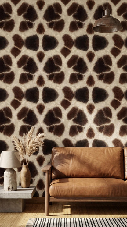 Giraffe Print Wallpaper Safari Luxe Animal Pattern Neutral Brown Statement Decor