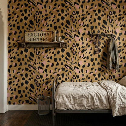 Blush Leopard Print Wallpaper Chic Animal Pattern Pink Beige Glam Accent Wall Decor