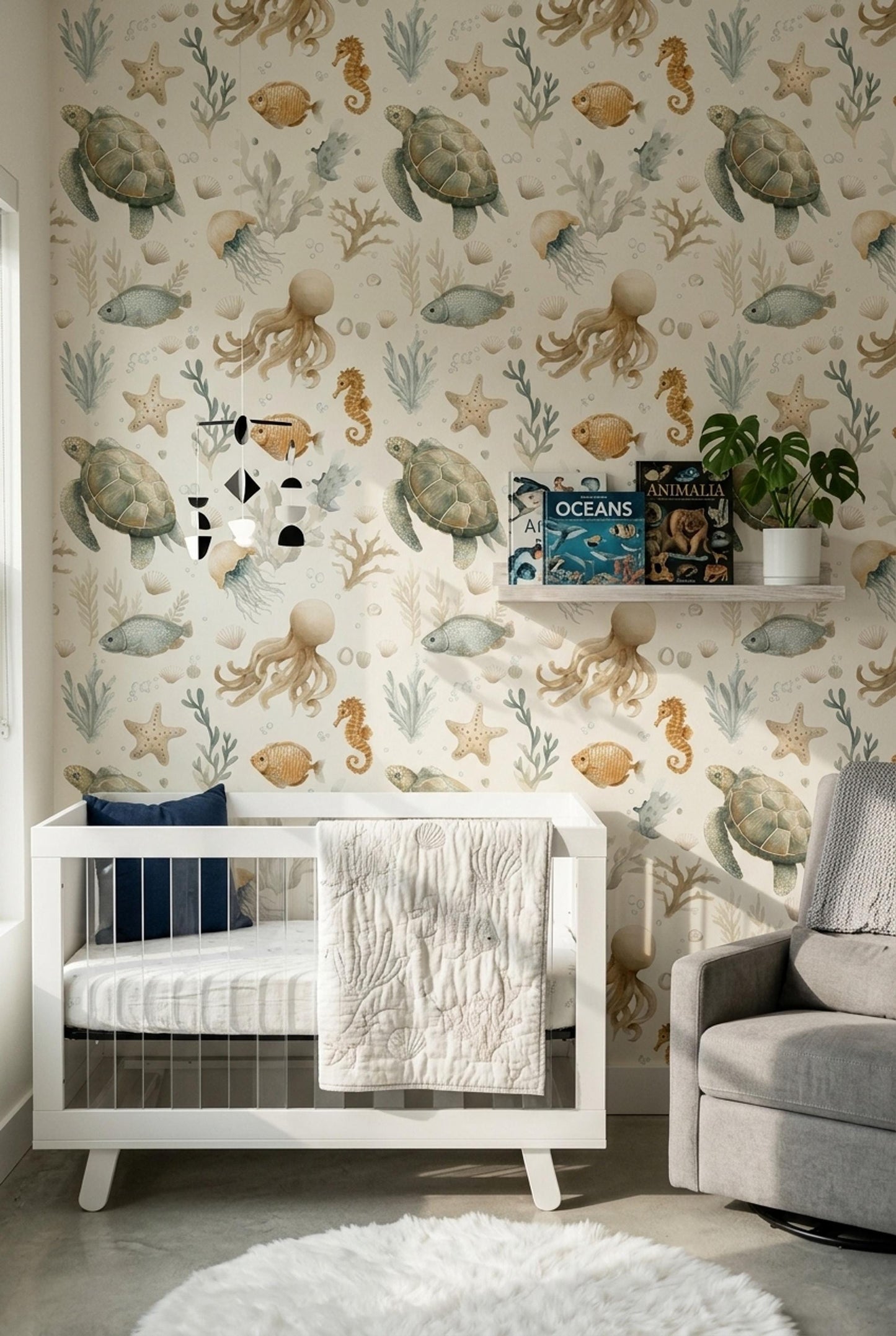 Ocean Nursery Wallpaper Sea Turtle Wallpaper Coastal Baby Room Marine Life Decor