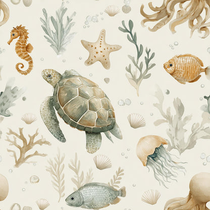 Ocean Nursery Wallpaper Sea Turtle Wallpaper Coastal Baby Room Marine Life Decor