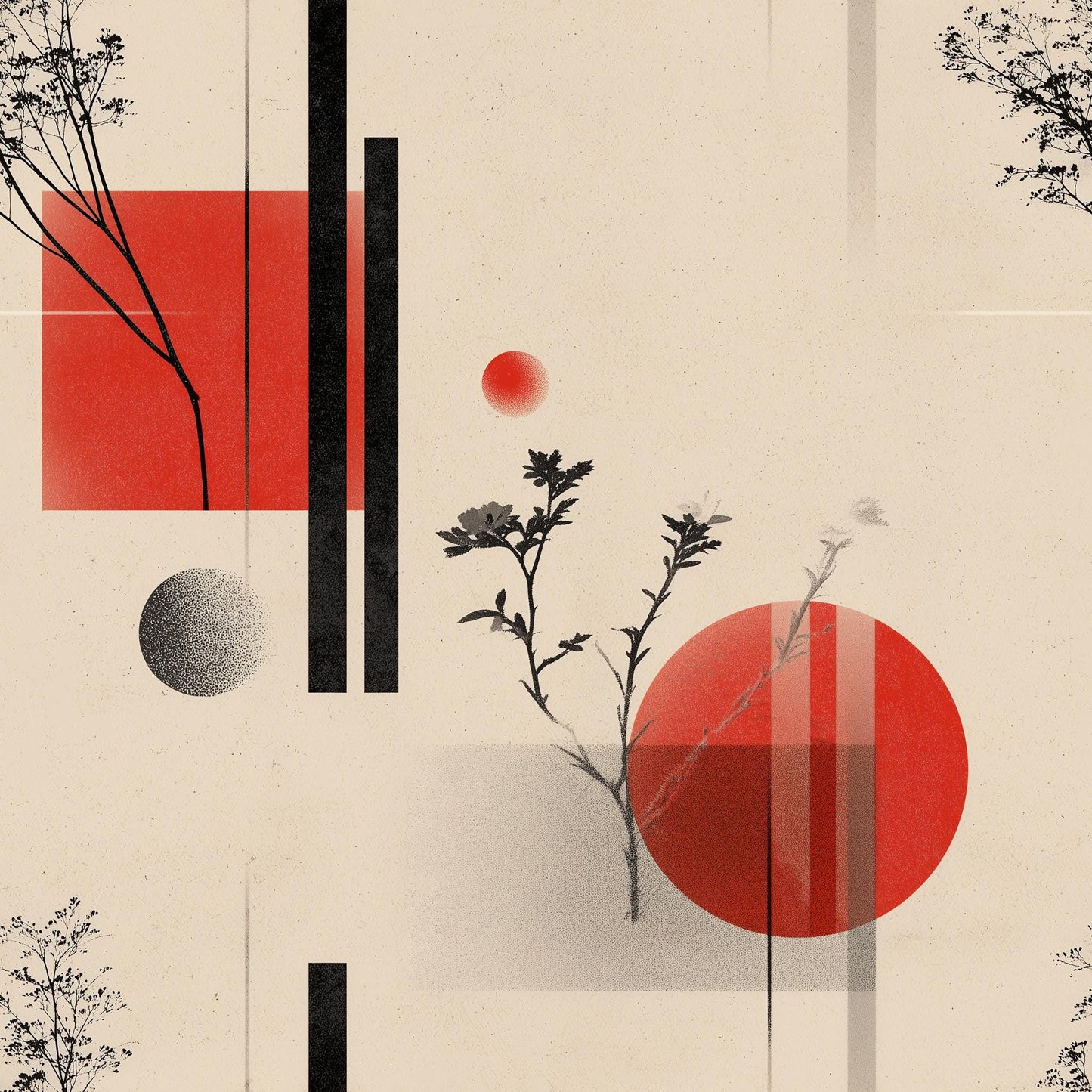 Japandi Abstract Wallpaper Mid Century Modern Wallpaper Geometric Botanical Wall Decor