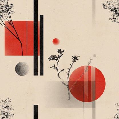Japandi Abstract Wallpaper Mid Century Modern Wallpaper Geometric Botanical Wall Decor