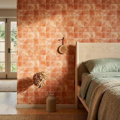 Terracotta Tile Wallpaper Mediterranean Spanish Inspired Ceramic Pattern Rustic Wall Decor
