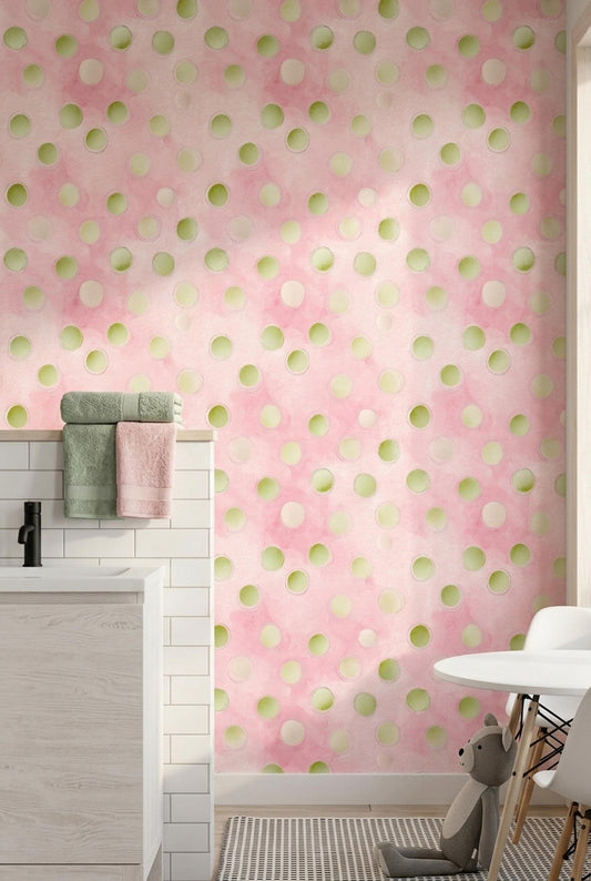 Scandinavian Watercolor Polka Dot Wallpaper Pastel Nursery Pink Wall Decor
