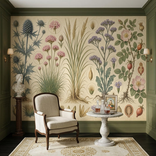 Vintage Herbarium Wall Mural Botanical Scientific Illustration Natural History Wall Decor