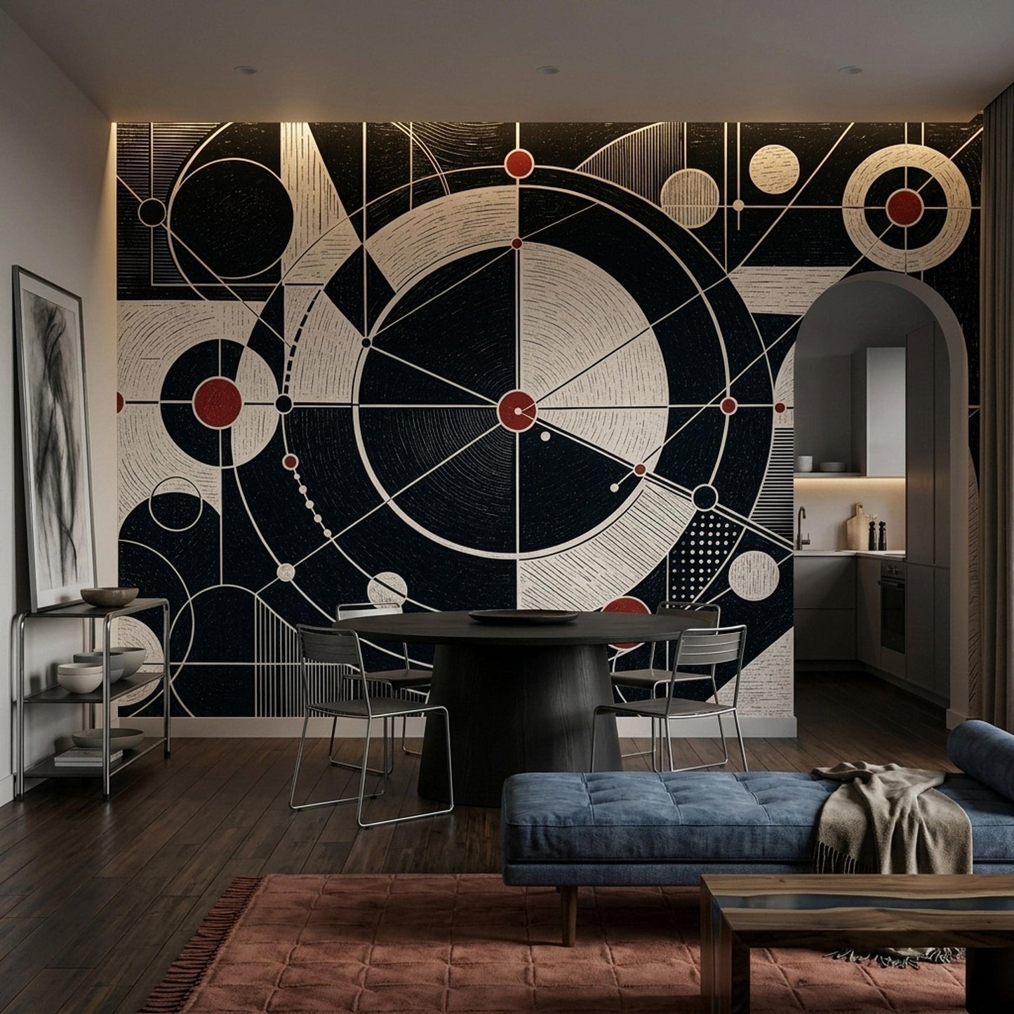 Mid Century Modern Wall Mural Bauhaus Geometric Abstract Retro Black White Wall Decor