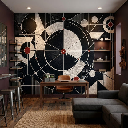 Mid Century Modern Wall Mural Bauhaus Geometric Abstract Retro Black White Wall Decor