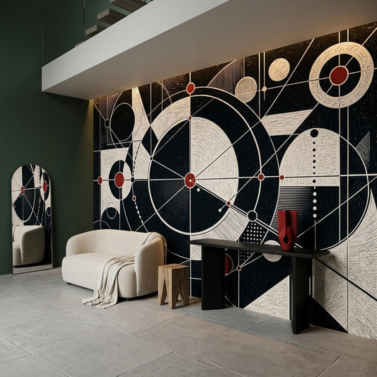 Mid Century Modern Wall Mural Bauhaus Geometric Abstract Retro Black White Wall Decor