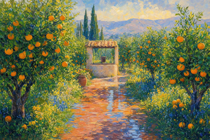 Mediterranean Citrus Orchard Wall Mural Italian Countryside Landscape Villa Wall Decor
