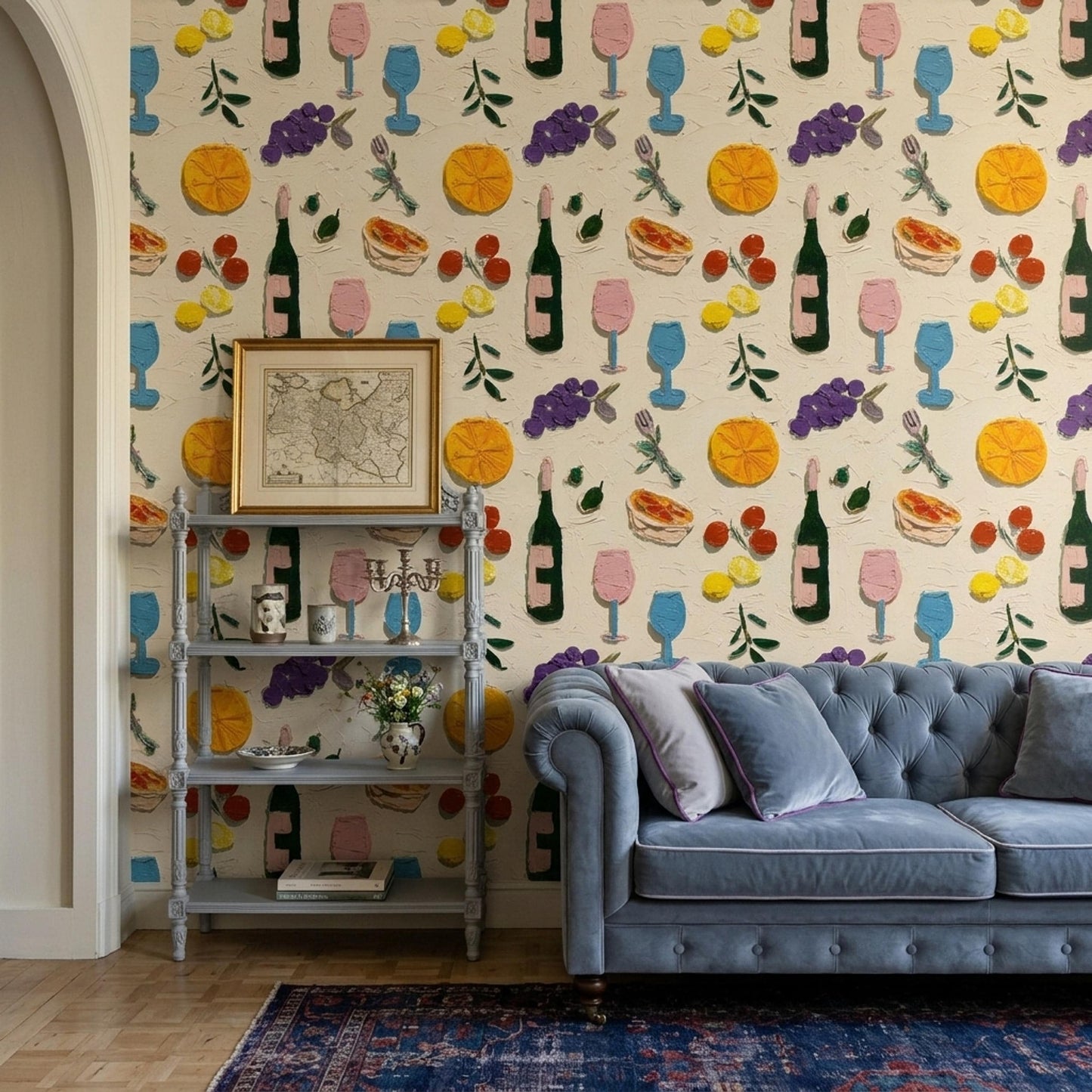Mediterranean Wine Wallpaper Italian Bistro Pattern Vineyard Fruit Wall Decor