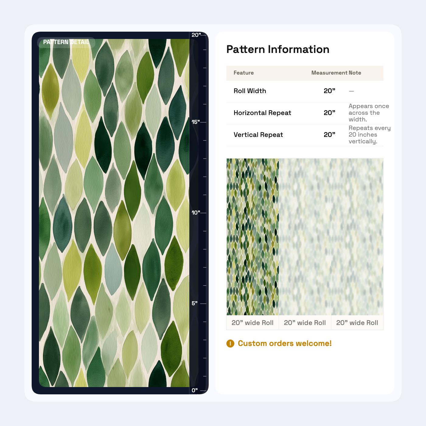 Green Leaf Mosaic Wallpaper Watercolor Geometric Pattern Botanical Wall Decor