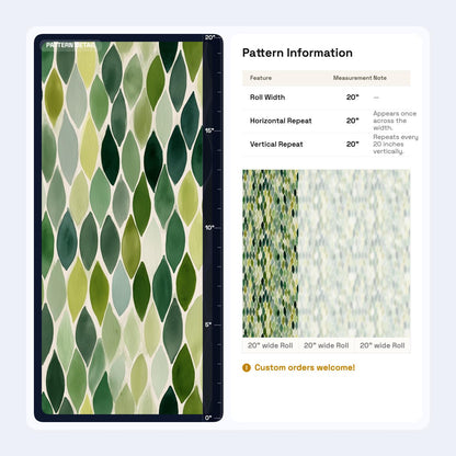 Green Leaf Mosaic Wallpaper Watercolor Geometric Pattern Botanical Wall Decor
