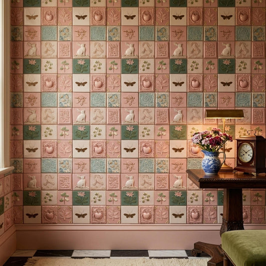Vintage Botanical Tile Wallpaper Cottagecore Rabbit Floral Victorian Wall Decor