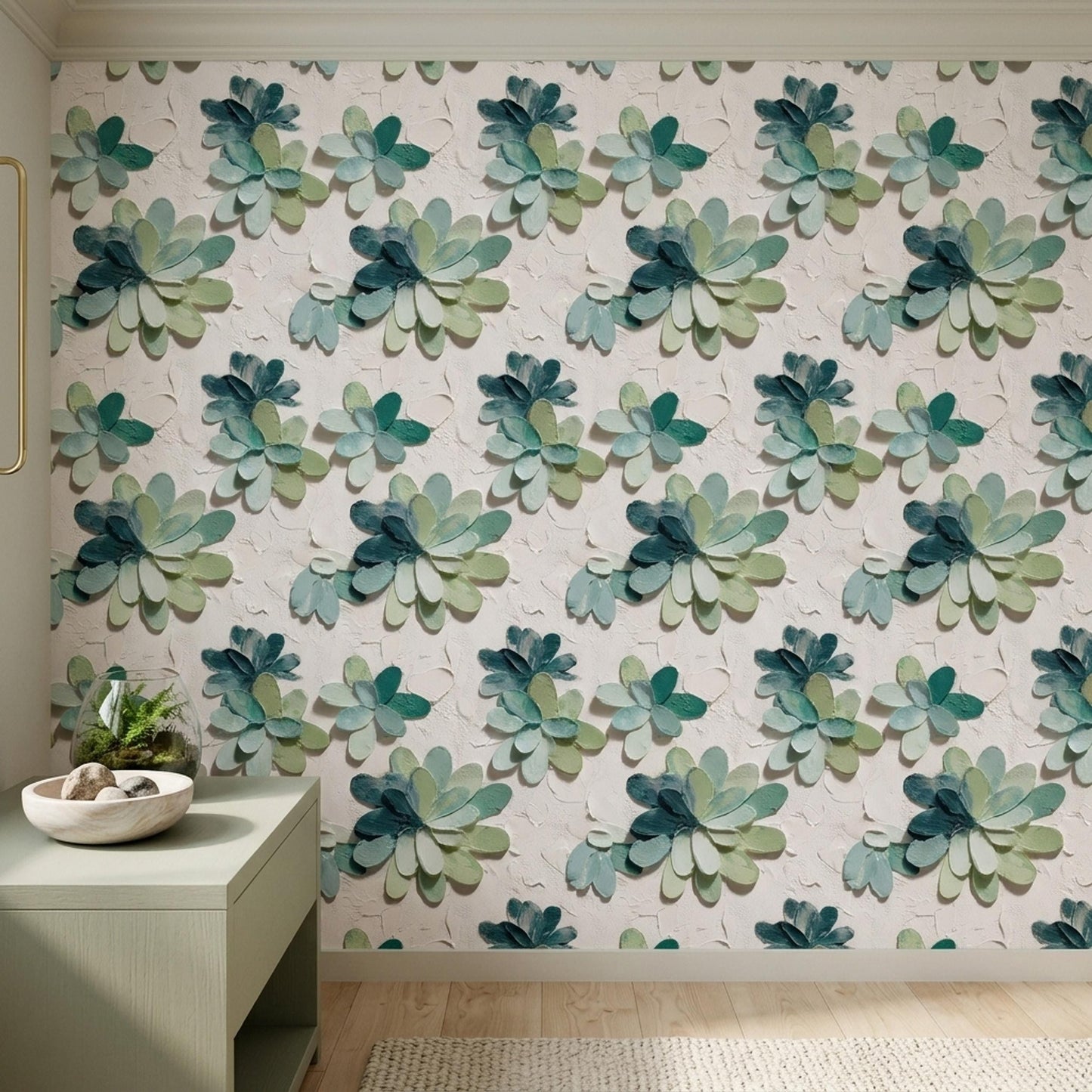 3D Petal Bloom Wallpaper Sage Green Floral Wall Decor Soft Organic Modern Design