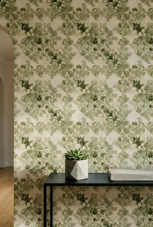Acanthus Leaves Wallpaper Vintage Botanical English Cottage Wall Decor