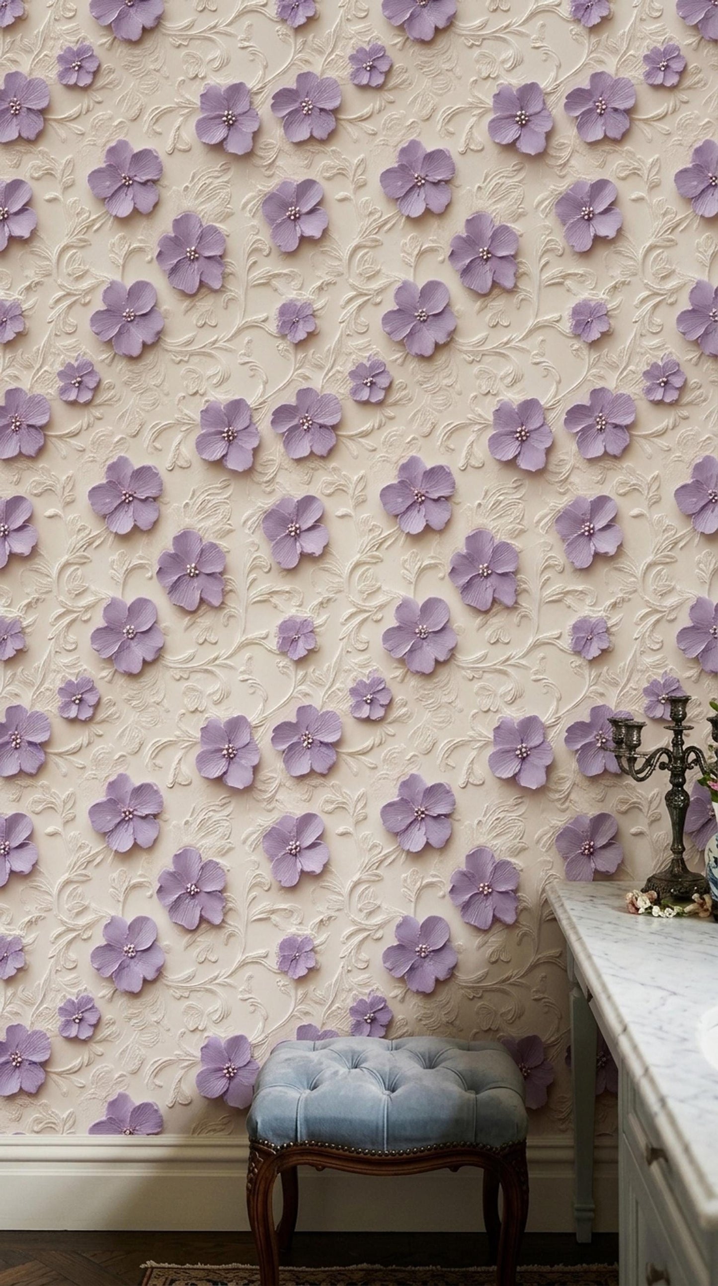 3D Floral Relief Wallpaper Romantic French Chateau Grandmillennial Wall Decor